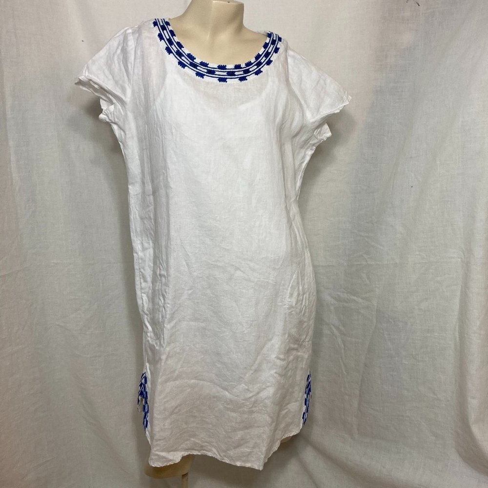 For Cynthia Boho linen white dress bohemian embroidered size medium